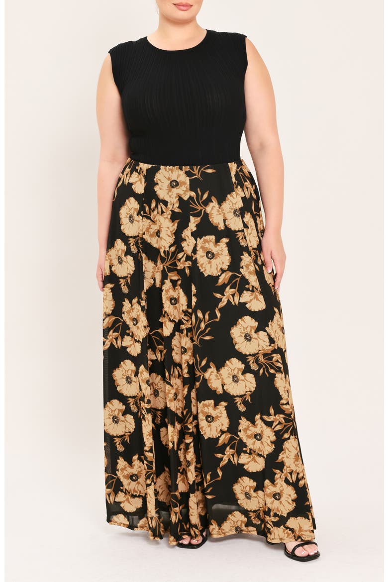 Floral Mesh Maxi Skirt, Alternate, color, BLACK