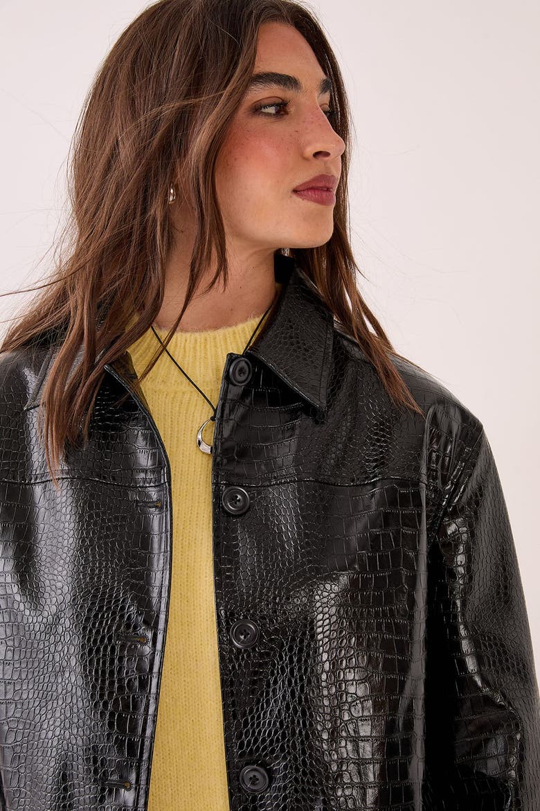 Croc Vinyl Faux Leather Clean Jacket, Alternate, color, Black