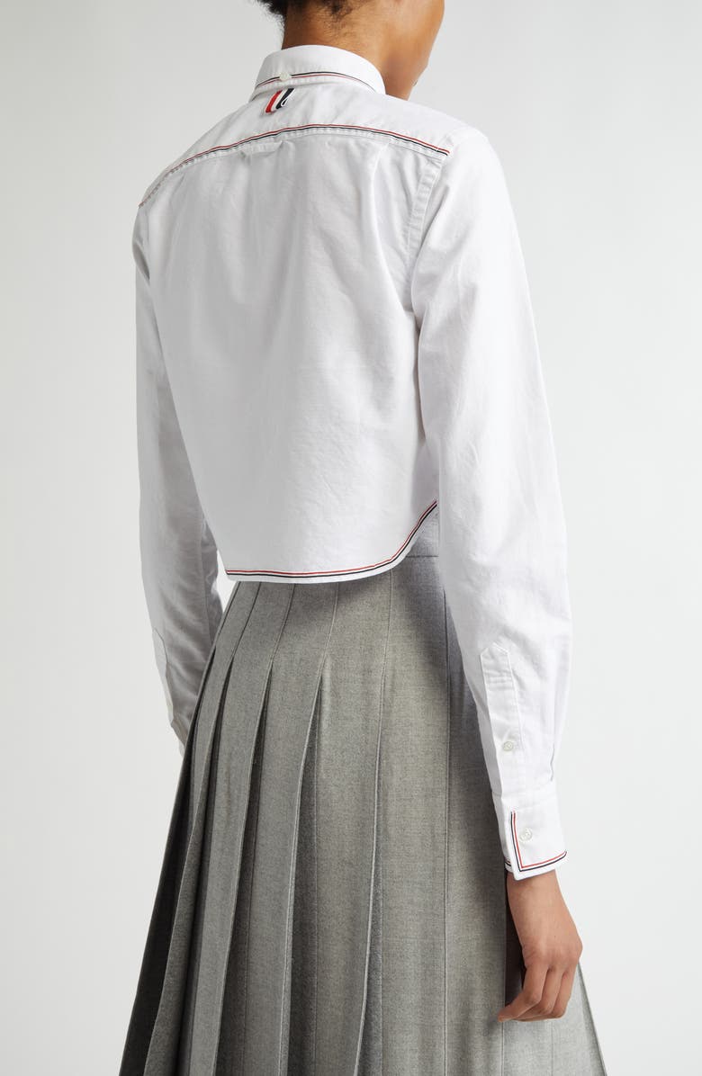 Thom Browne Crop Cotton Poplin Button-Up Shirt, Alternate, color, White