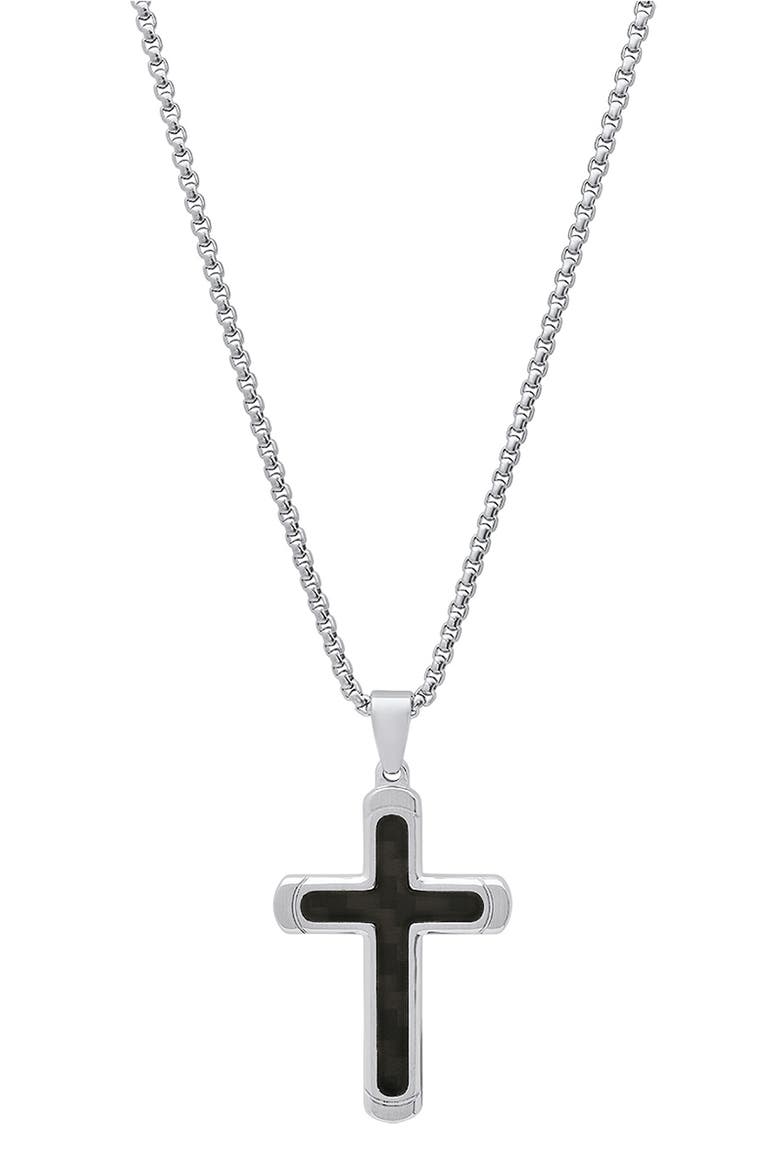 Men's Two-Tone Stainless Steel Cross Pendant Necklace, Main, color, SILVER/ BLACK