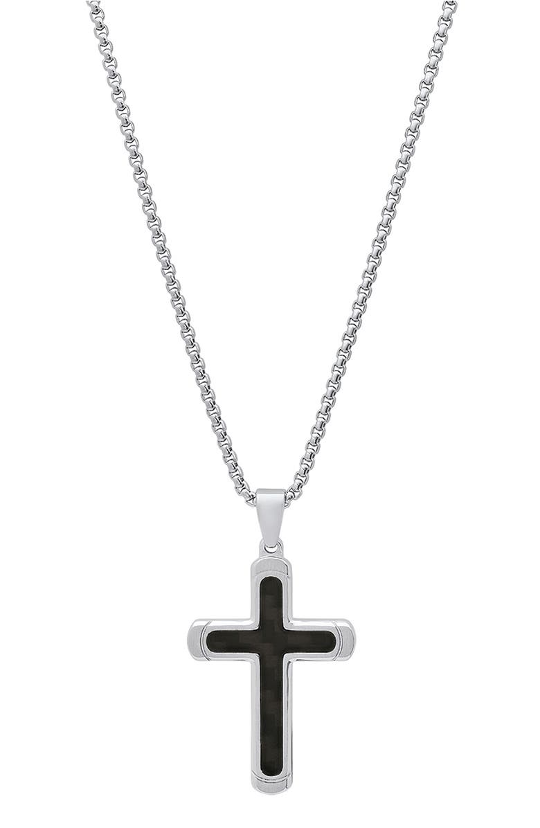 HMY JEWELRY Men's Two-Tone Stainless Steel Cross Pendant Necklace, Main, color, 
