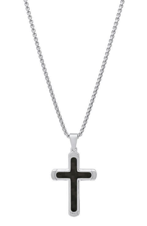 Men's Two-Tone Stainless Steel Cross Pendant Necklace