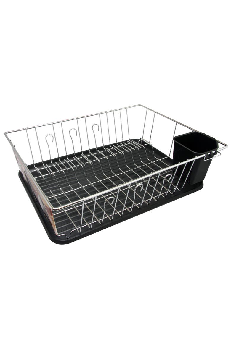 16in Chrome Dish Rack with Black Draining Tray, Main, color, Black