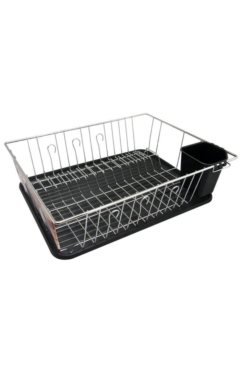 Better Chef 16in Chrome Dish Rack with Black Draining Tray, Main, color, Black