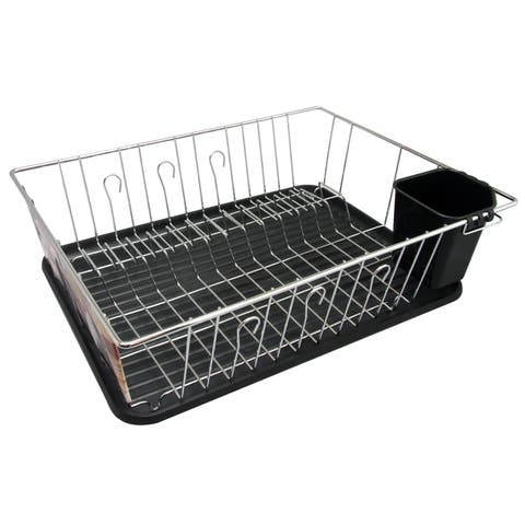16in Chrome Dish Rack with Black Draining Tray