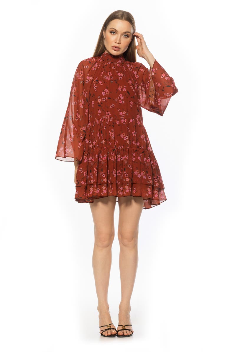Alexia Admor Pamela Long Sleeve Shift Dress, Alternate, color, Brown Floral