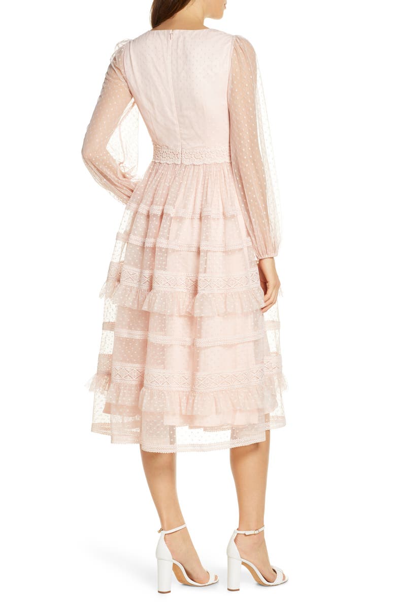 Rachel Parcell Tiered Ruffle Long Sleeve Lace Midi Dress, Alternate, color,