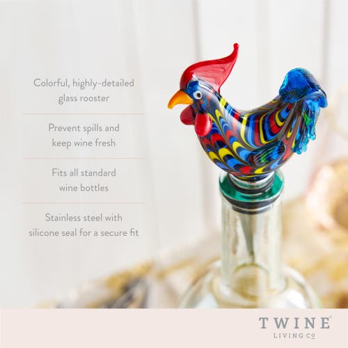 Twine Rooster Glass Bottle Stopper In Multi