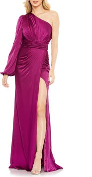 Ieena for Mac Duggal Asymmetrical One Shoulder Single Long Sleeve Gown