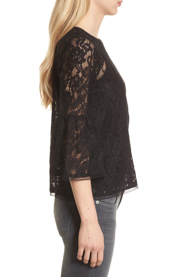 Bell Sleeve Lace Top, Alternate, color, BLACK