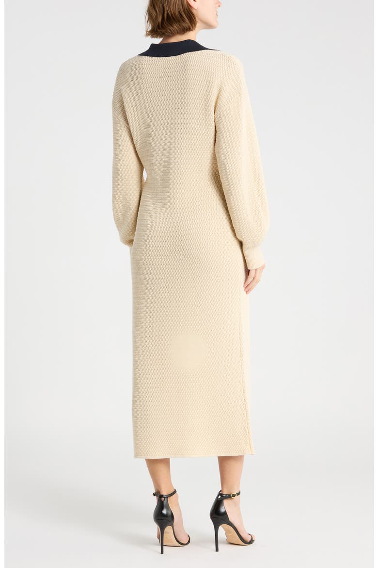 Mozart Contrast Collar Long Sleeve Midi Sweater Dress, Alternate, color, ECRU