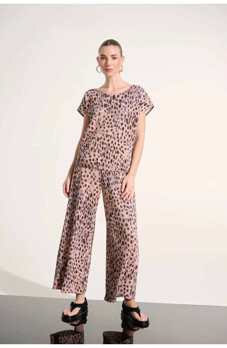 JOSEPH RIBKOFF Pleated Scuba Crepe Animal Print Pull-On Wide Leg Pants, Alternate, color, Beige/Multi