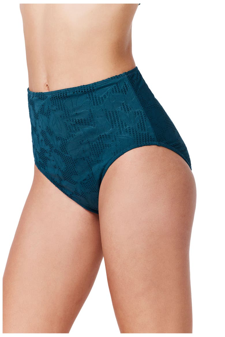Jolene Textured High Waist Swim Bottom, Alternate, color, Petrol