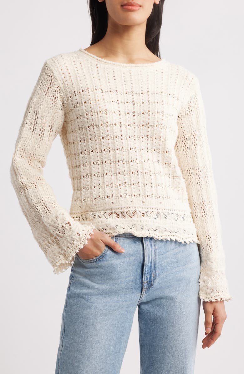 MARGARET O'LEARY Mixed Open Stitch Cotton Sweater, Main, color, 