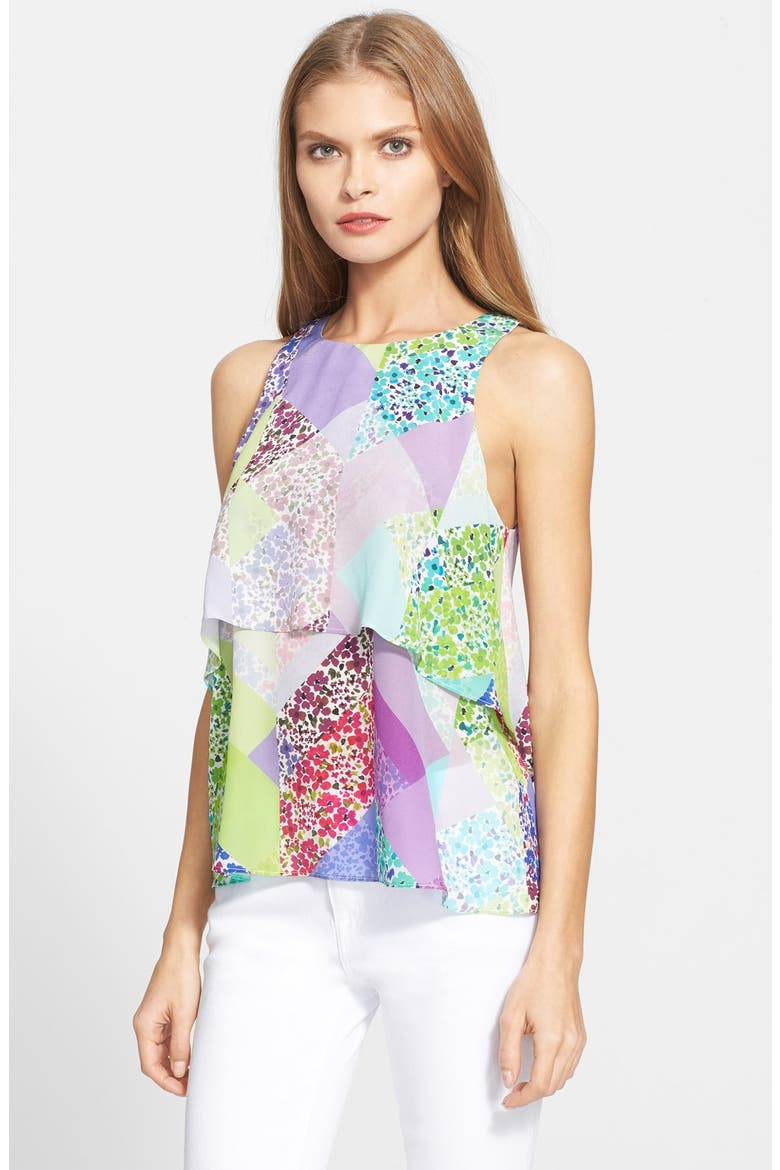 'Rida' Print Silk Top, Main, color, MULTI