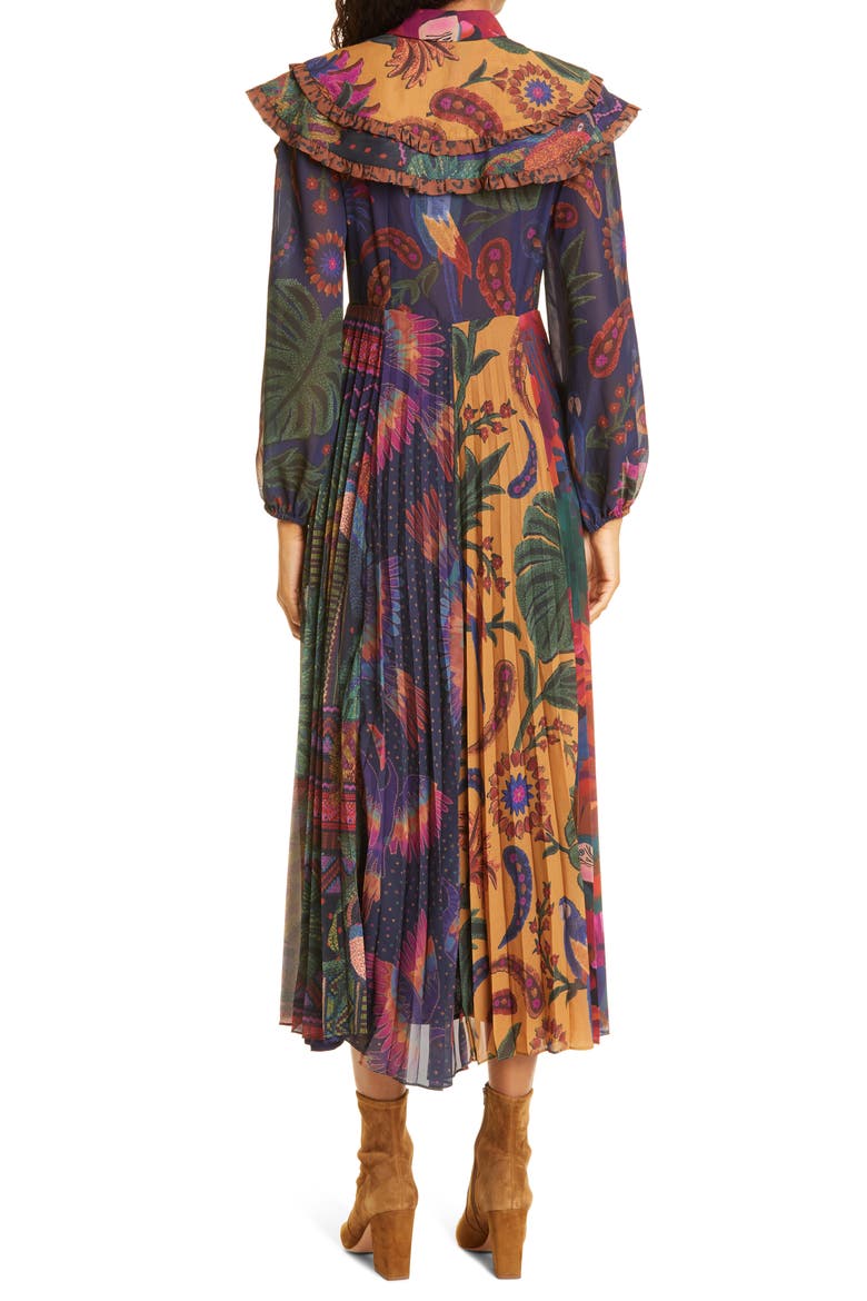 Mixed Prints Pleated Long Sleeve Midi Dress, Alternate, color, MULTI