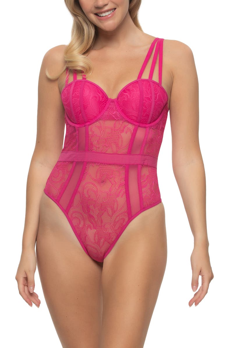 Black Bow Anika Push-Up Thong Bodysuit, Main, color, 