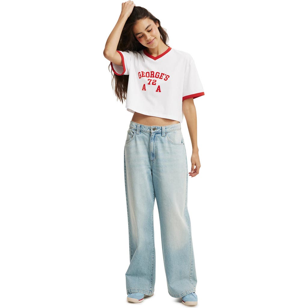 Shop Cotton On V Neck Boxy Crop Graphic Tee In Georges 72 White
