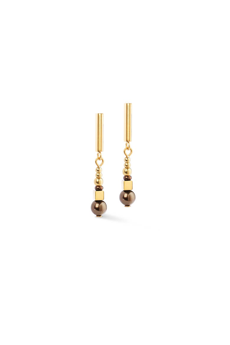 Shimmering Princess Pearls Gold Earrings, Alternate, color, Brown