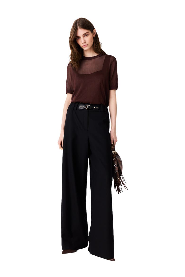 Wide-leg suit trousers, Alternate, color, Black