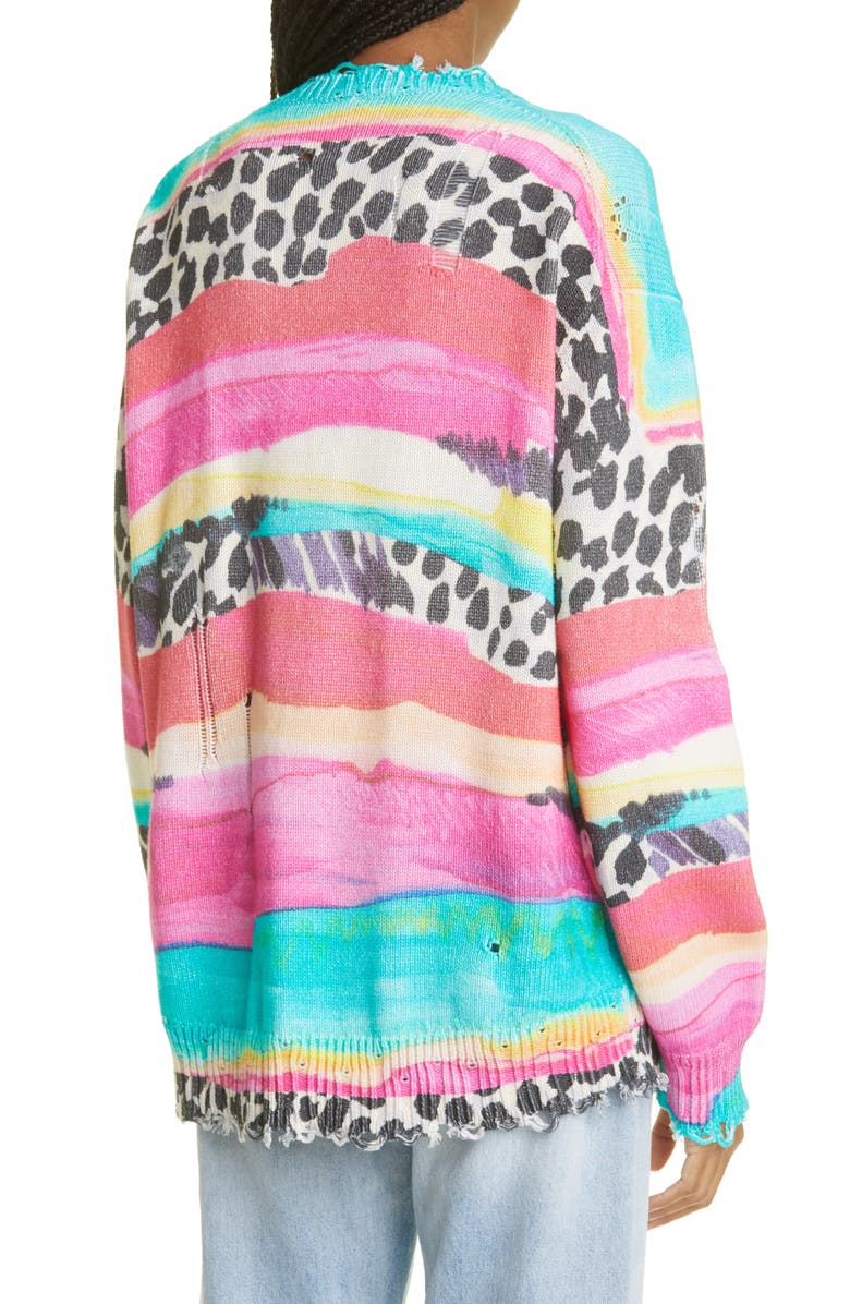 R13 Multistripe Oversize Distressed Cotton Cardigan, Alternate, color,