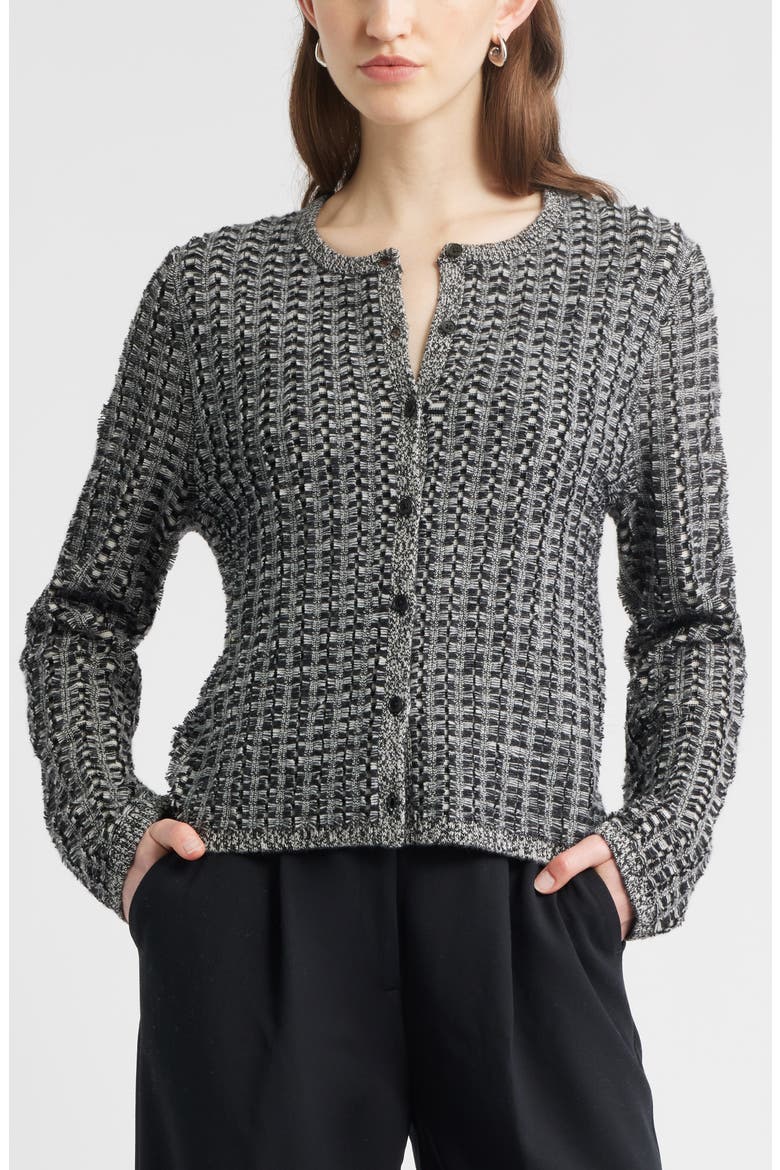Textured Wool & Cashmere Cardigan, Main, color, BLACK- IVORY TEXTURE