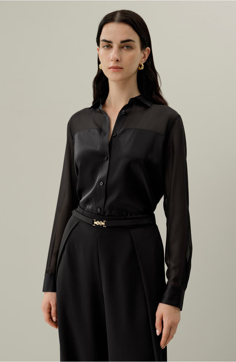 Lilysilk Button Down Silk Organza Shirt, Alternate, color, Black