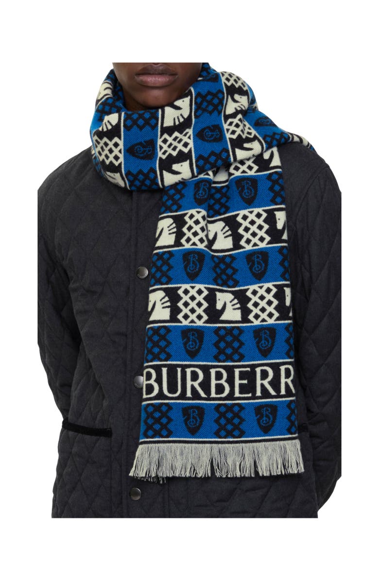 Burberry Chess Fair Isle Wool Scarf, Alternate, color, Black/Calico White/Knight Blue