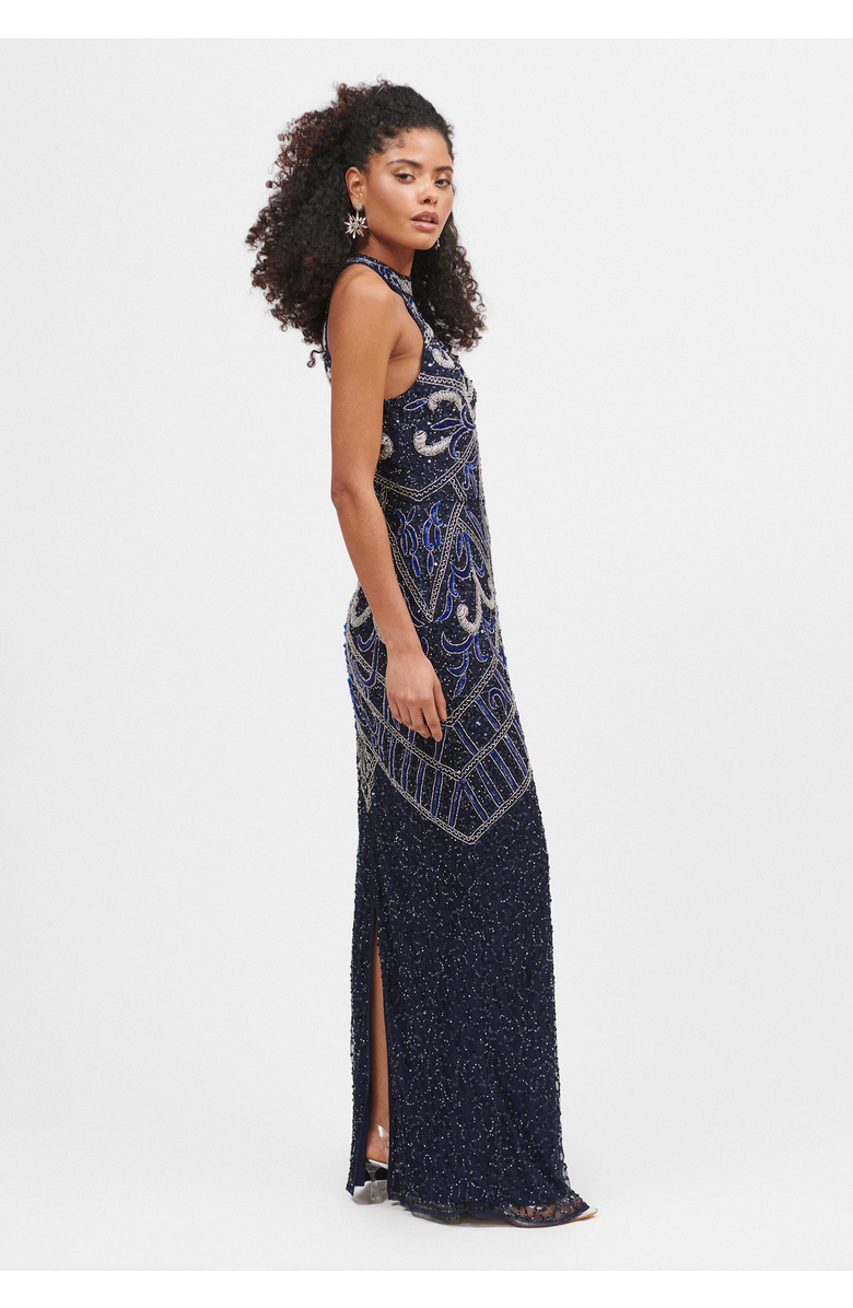 BEAUUT Halterneck Embellished Sequin Beaded Maxi Dress, Alternate, color, Mid Night Blue