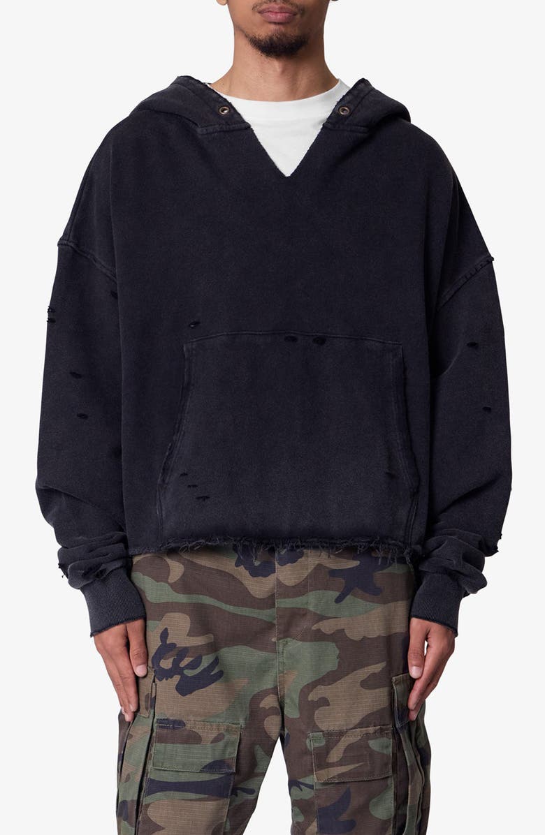 mnml Destroyed V-Neck Hoodie, Main, color, Washed Black