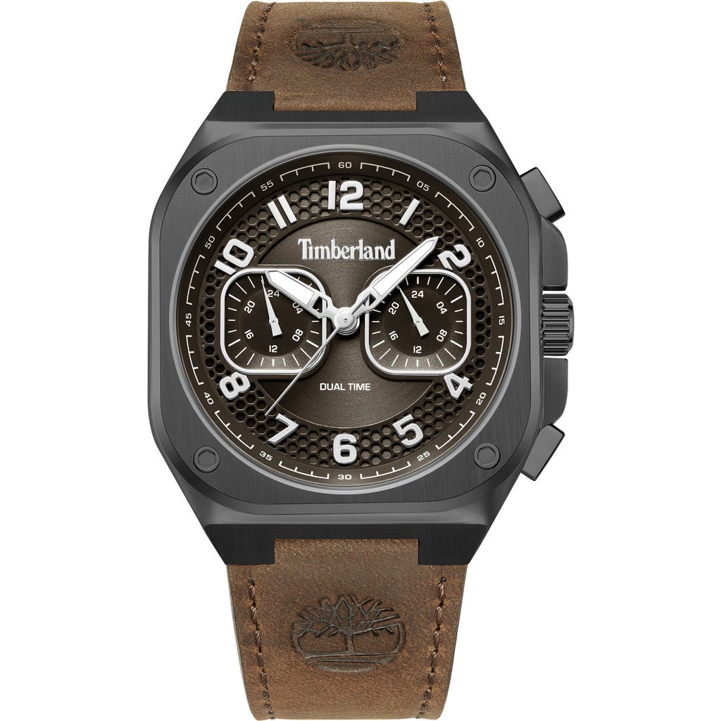 Timberland Mackinac Multifunction Chronograph Leather Strap Watch, 44mm X 25mm In Brown