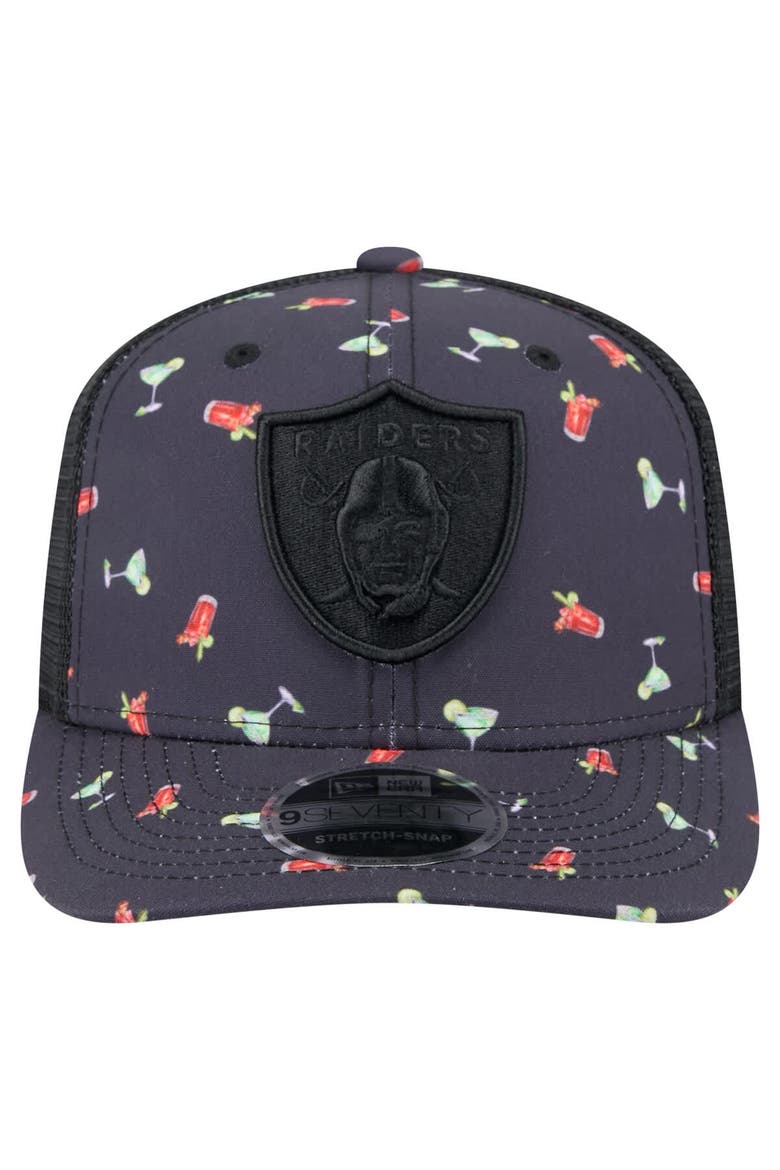 Men's New Era  Navy/Black Las Vegas Raiders Adventure Drinks Pattern 9SEVENTY Stretch-Snap Hat, Alternate, color, Navy