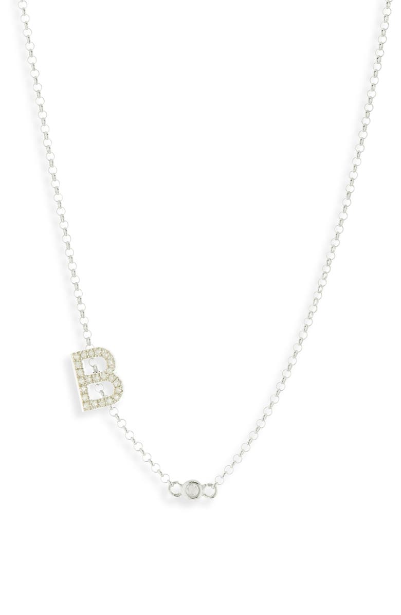 MESHMERISE Bezel Diamond Initial Chain Necklace - 0.2ct., Main, color, White-B
