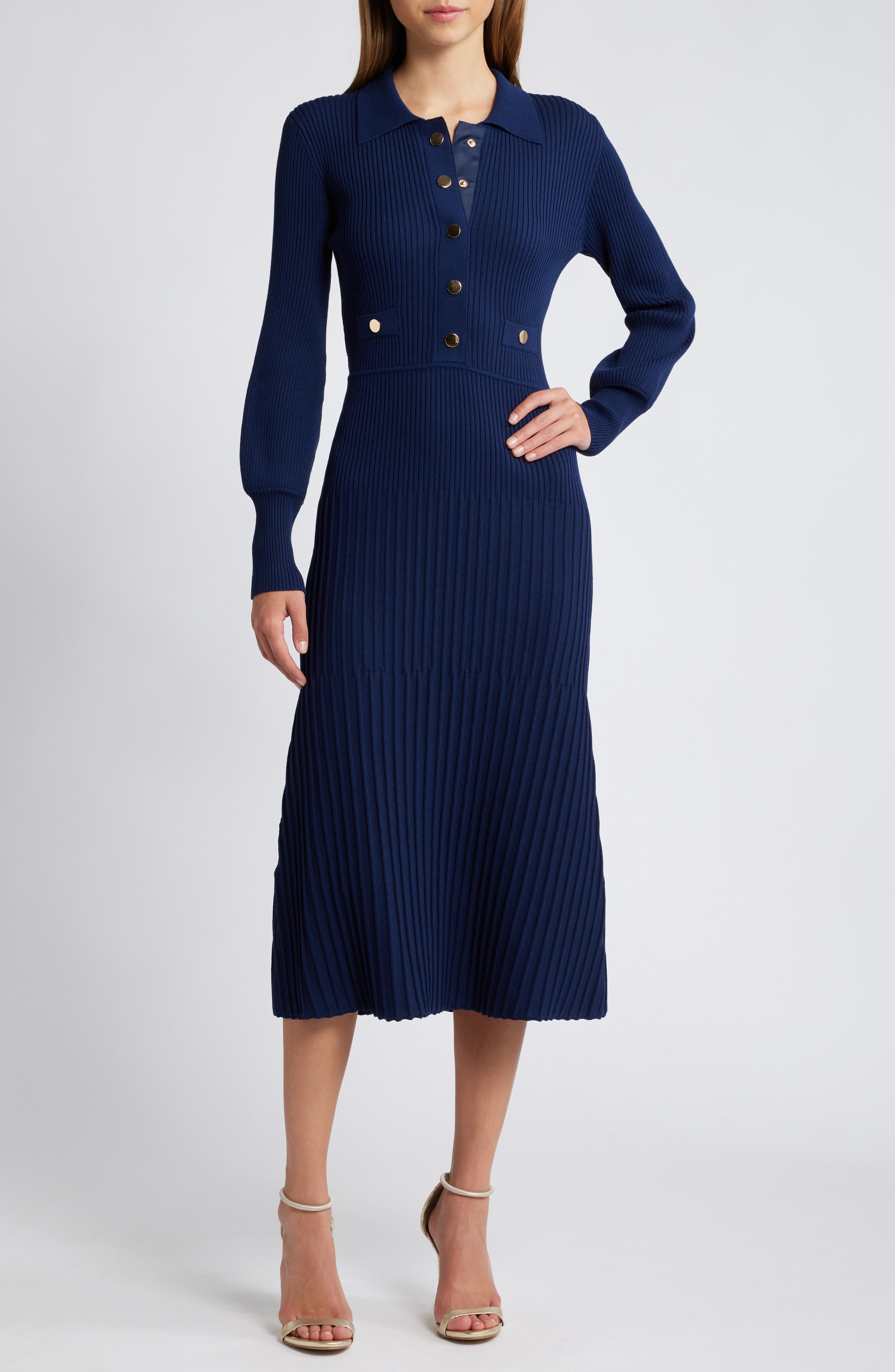 ZOE AND CLAIRE Long Sleeve Sweater Dress in Navy 