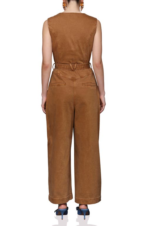 Avec Les Filles Sleeveless Denim Jumpsuit In Burgundy