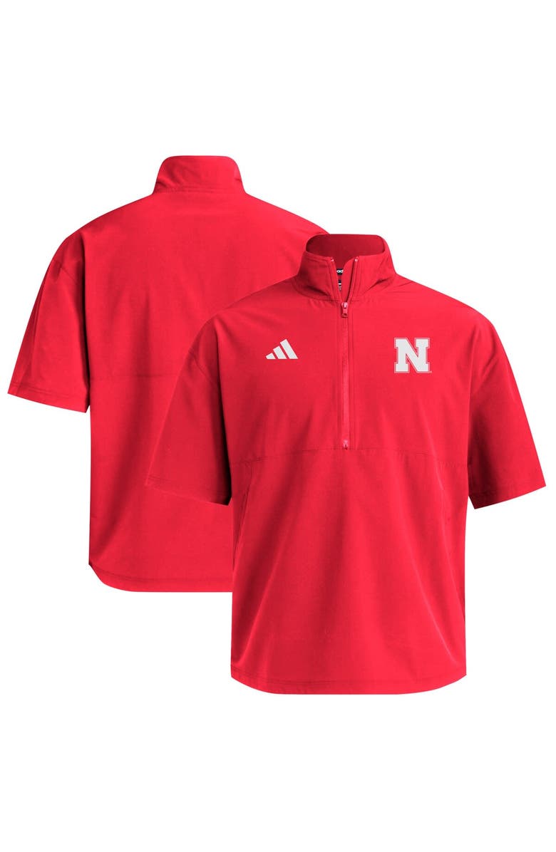 adidas Men's adidas Scarlet Nebraska Huskers Woven Quarter-Zip Short Sleeve Pullover, Main, color, Scarlet