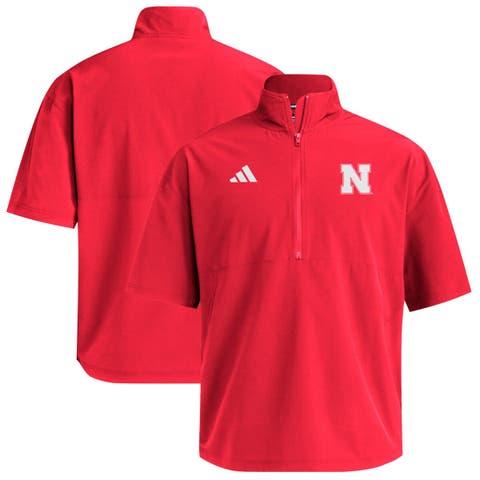 Men's adidas  Scarlet Nebraska Huskers Woven Quarter-Zip Short Sleeve Pullover