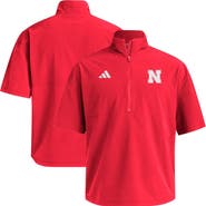 adidas Men's adidas  Scarlet Nebraska Huskers Woven Quarter-Zip Short Sleeve Pullover