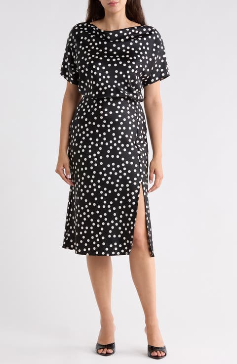 Polka Dot Satin Midi Dress