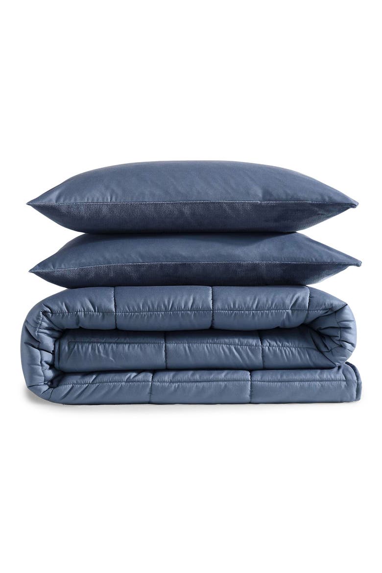 Reversible Plush Washed Microfiber Comforter Bedding Set, Main, color, MEDIUM / DARK BLUE
