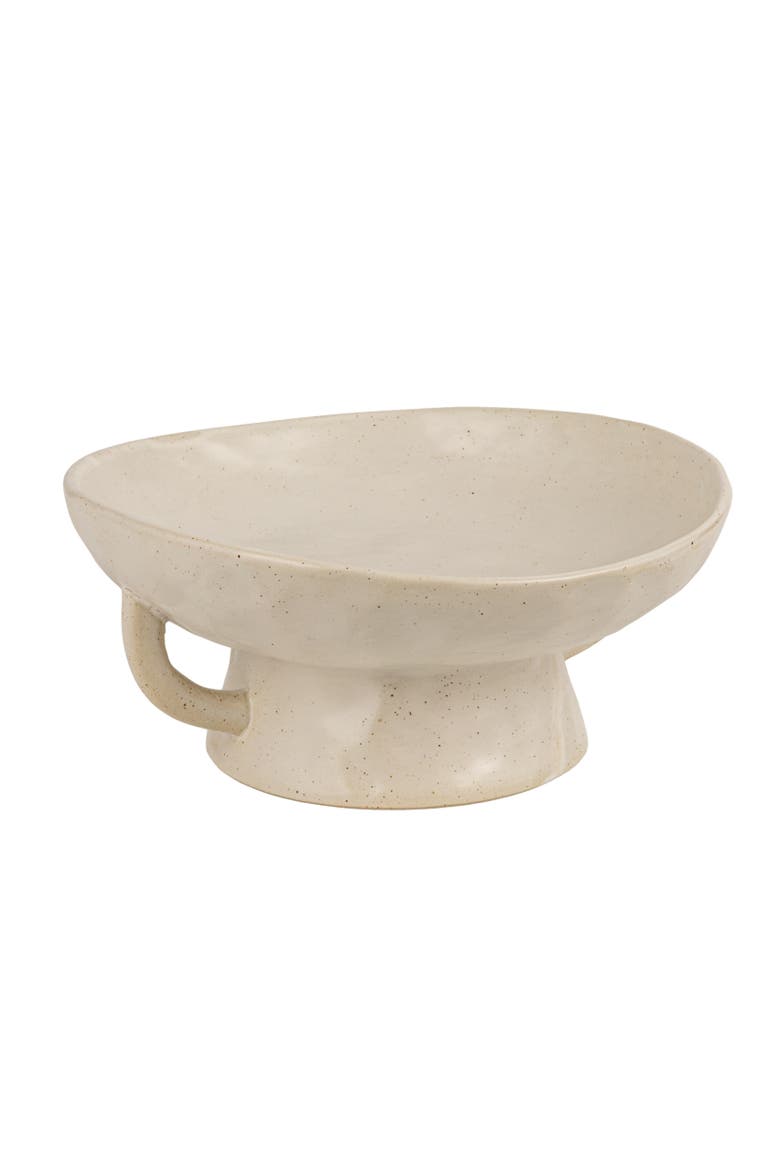 Stoneware Footed Pedestal Bowl with Handles, Reactive Glaze, White, Main, color, White