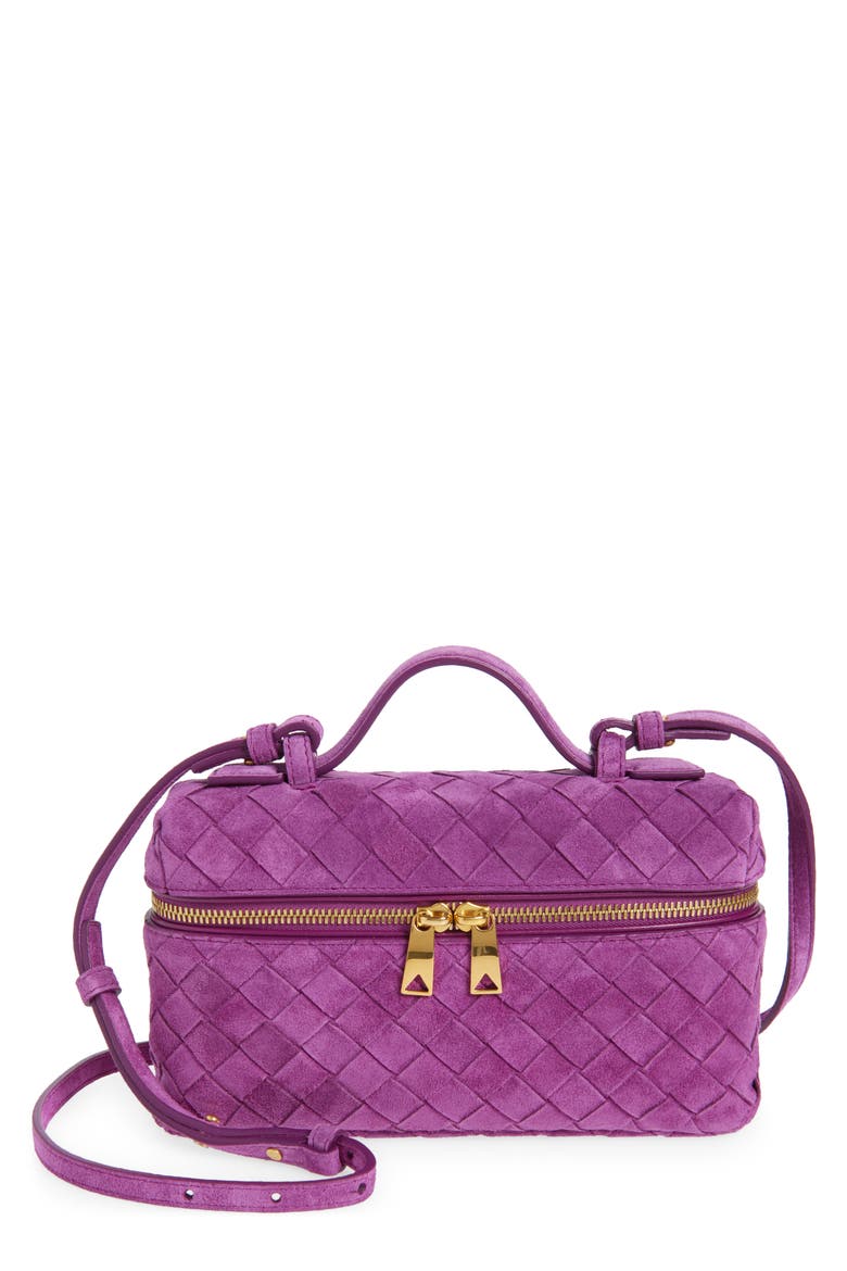 Bang Bang Intrecciato Suede Vanity Case, Main, color, 5227 BEETROOT-GOLD