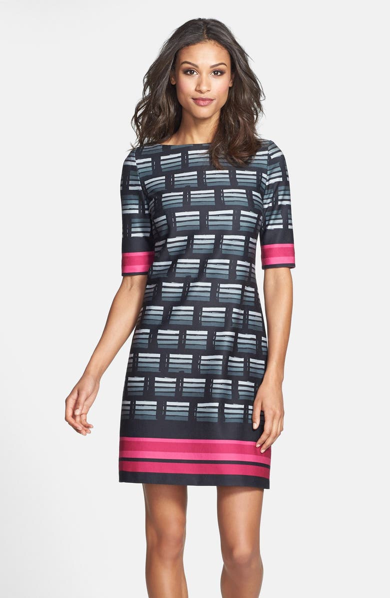 Eliza J Print Ponte Knit Shift Dress, Alternate, color, 