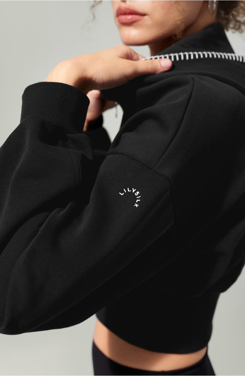 Lilysilk SILKERRY Cropped Fit Seamflow Drift Full-Zip Front Closure Sweatshirt, Alternate, color, Black