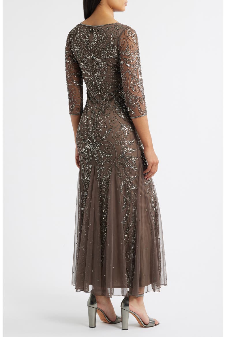 Illusion Sleeve Beaded A-Line Gown, Alternate, color, MOCHA