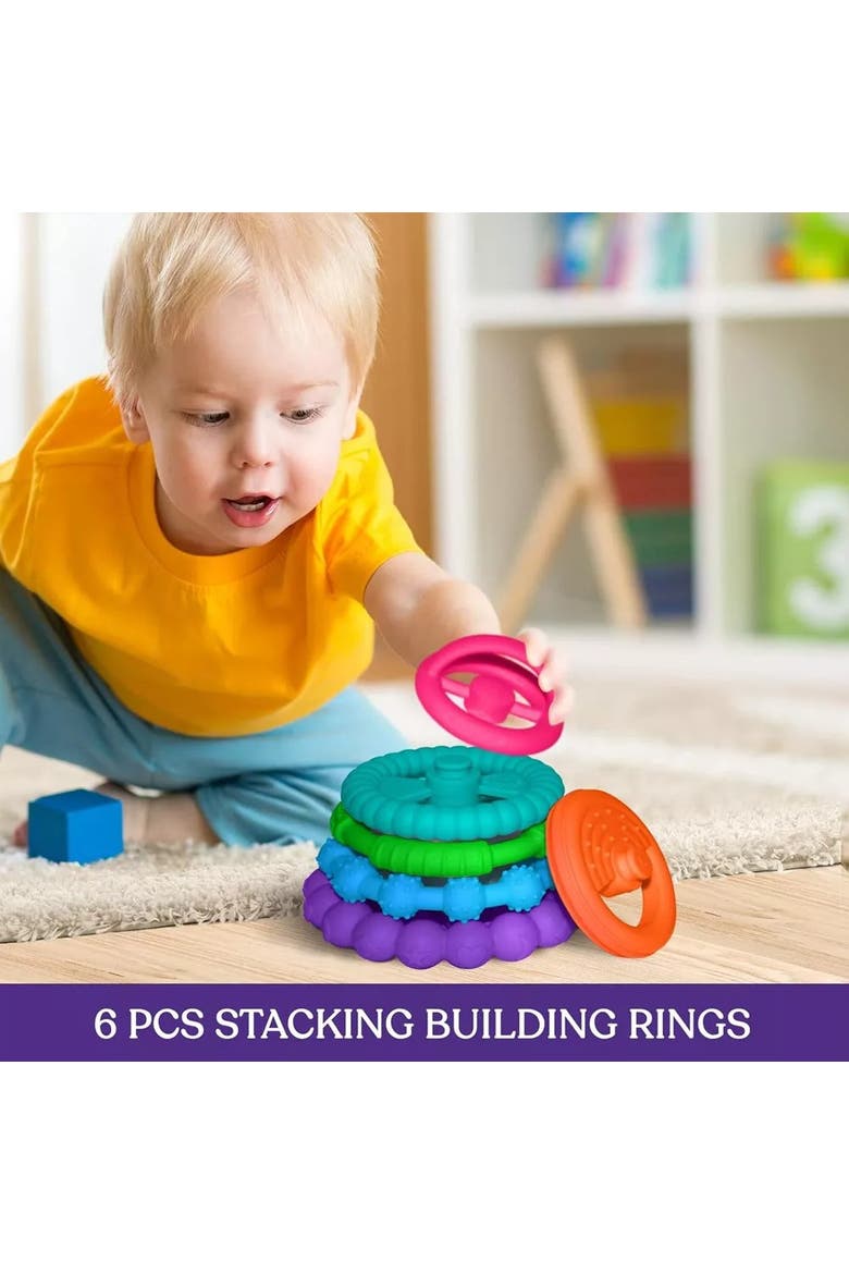 Silicone Stacking Toy Teethers Interactive 6 Piece Set, Alternate, color, Multicolor