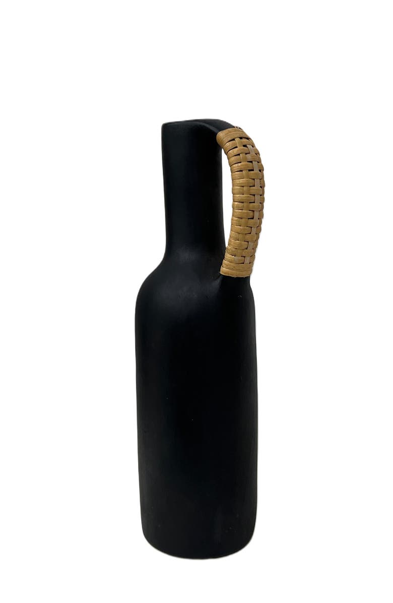 Nimmit Longpi Black Stone Pottery Vase With Wicker Handle, Main, color, Black