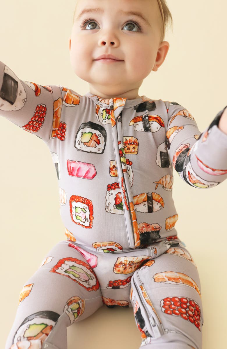 Posh Peanut Sushi Mushi Convertible Zip-Up Footie, Alternate, color, Grey