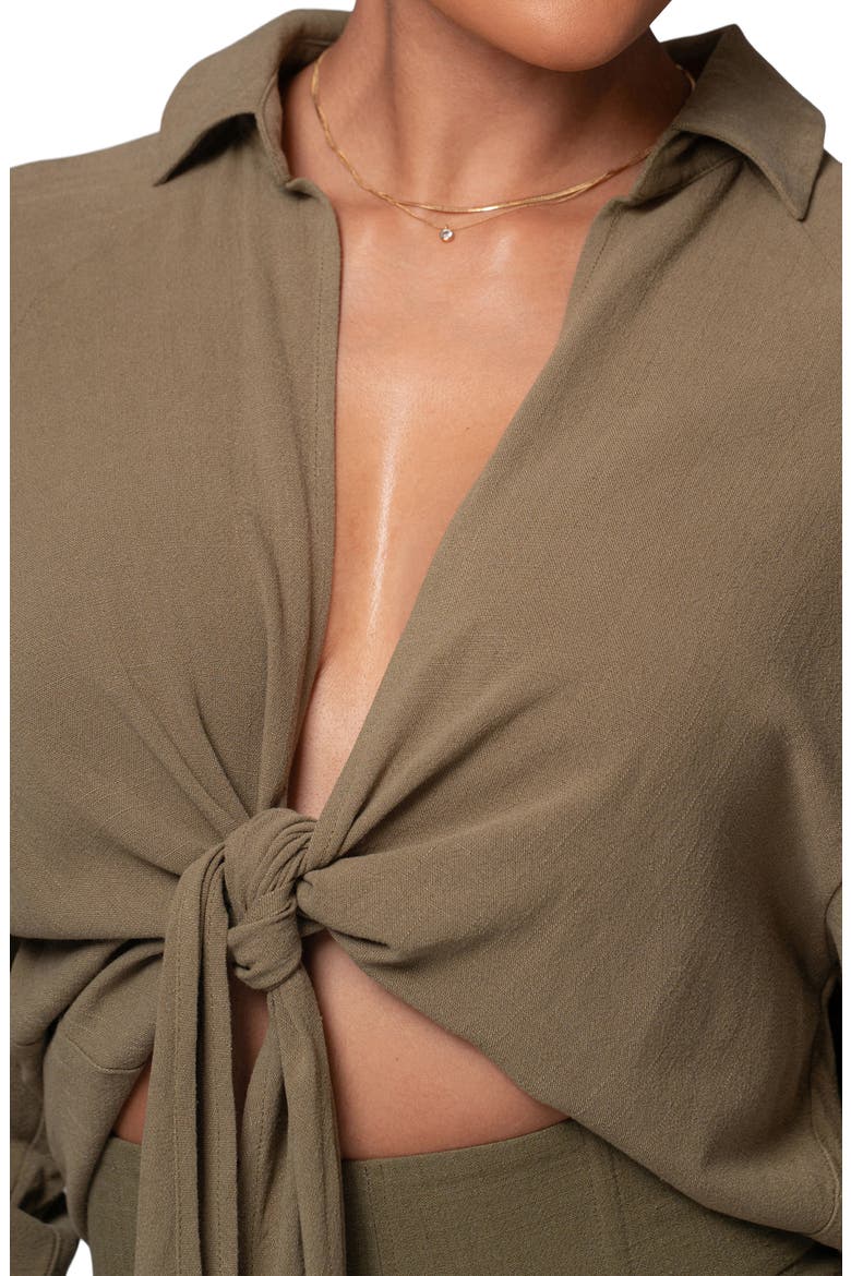 Soho Tie Front Crop Shirt, Alternate, color, GREEN