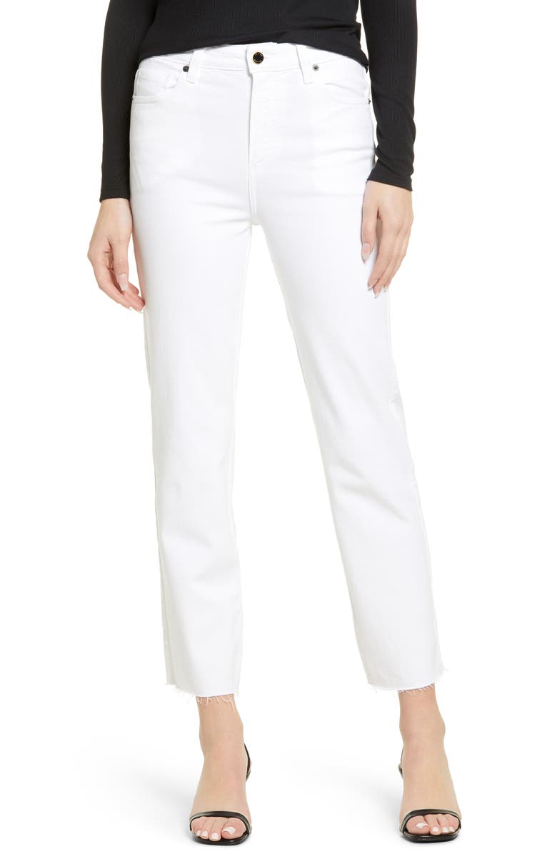 LE JEAN Sabine High Waist Raw Hem Straight Leg Jeans, Main, color, 